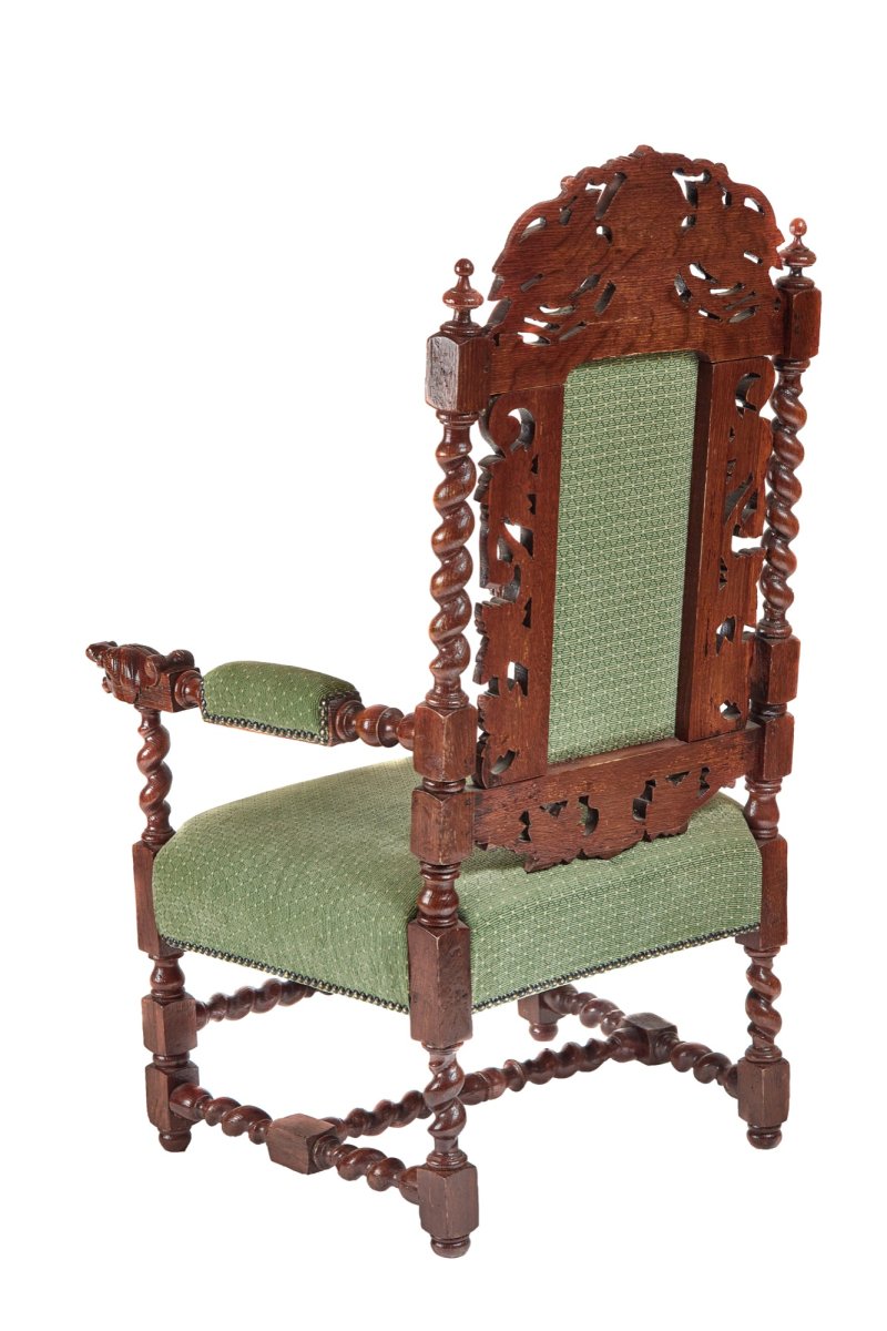 Large Antique Victorian Quality Carved Oak Throne Armchair - Image 2